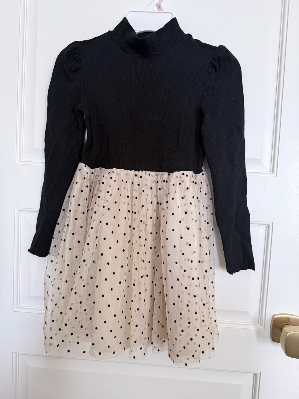 GAP Black Top with Cream Polka Dot Tulle Skirt Girls Dress